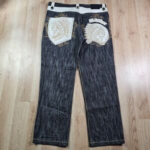 Vintage Russo Jeans 38x32 Black Wide Leg Y2K Hip Hop Streetwear Baggy